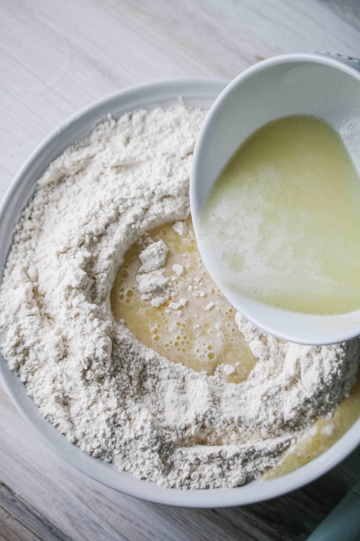 mixing the cinnamon roll dough.