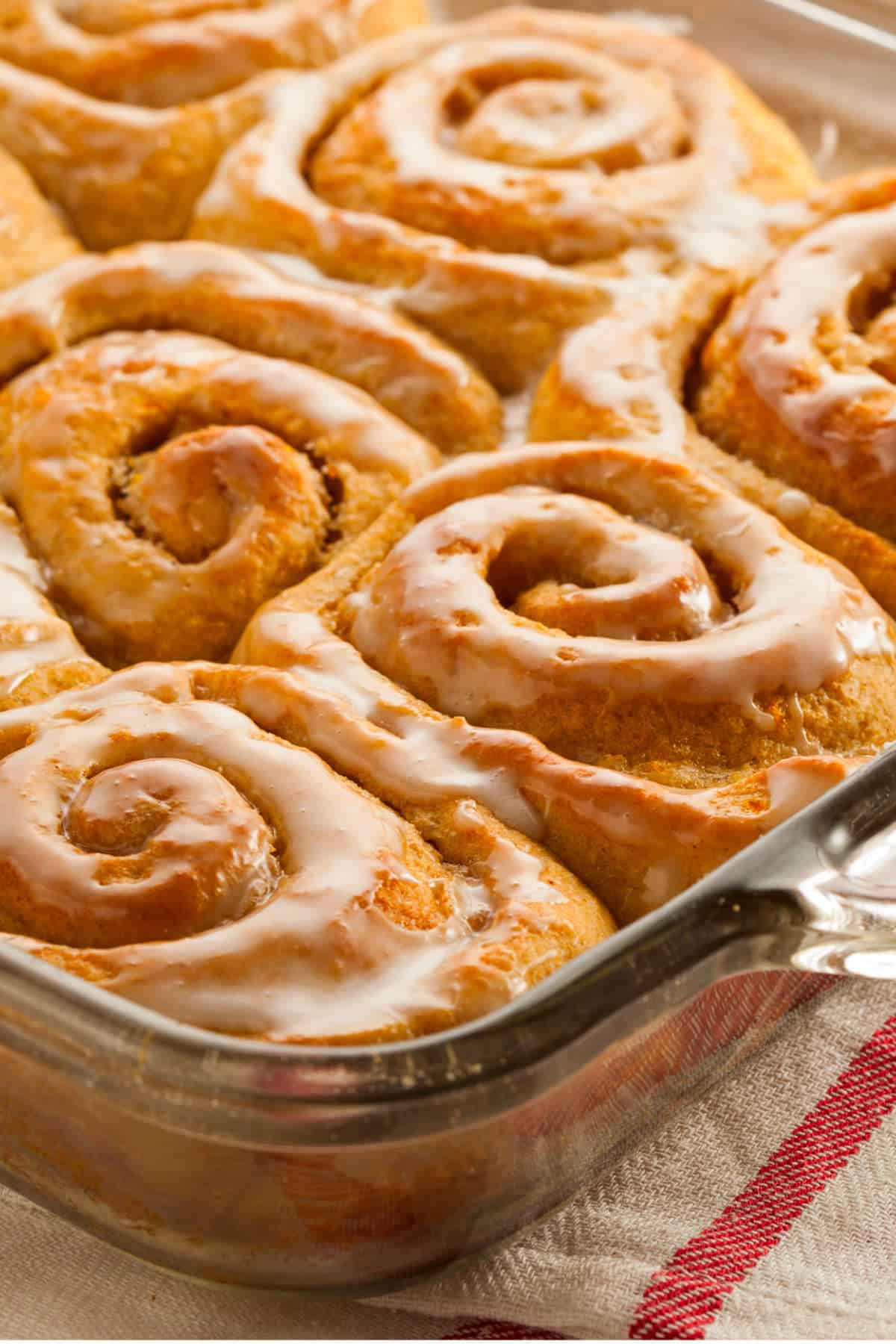 Butterscotch iced sourdough cinnamon rolls.