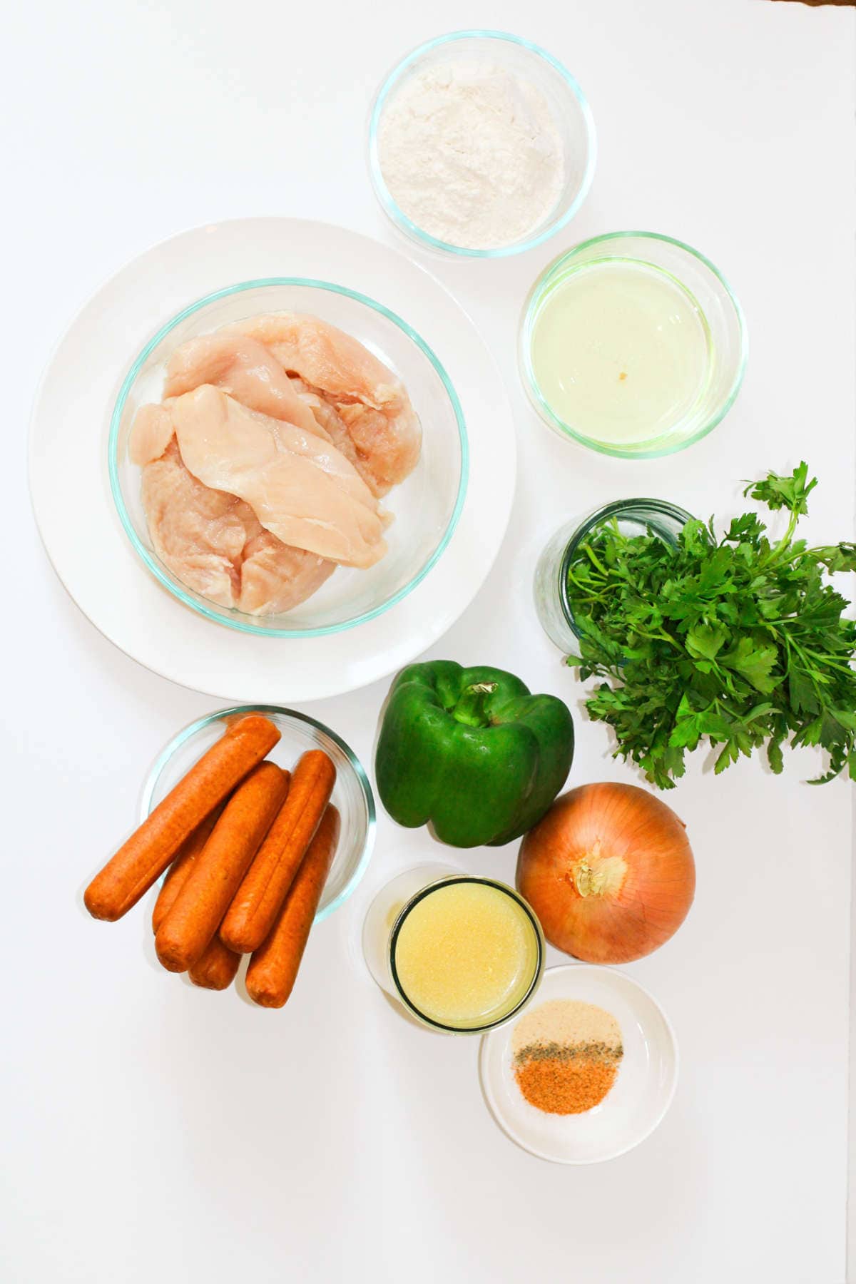 ingredients for chicken and sausage gumbo.