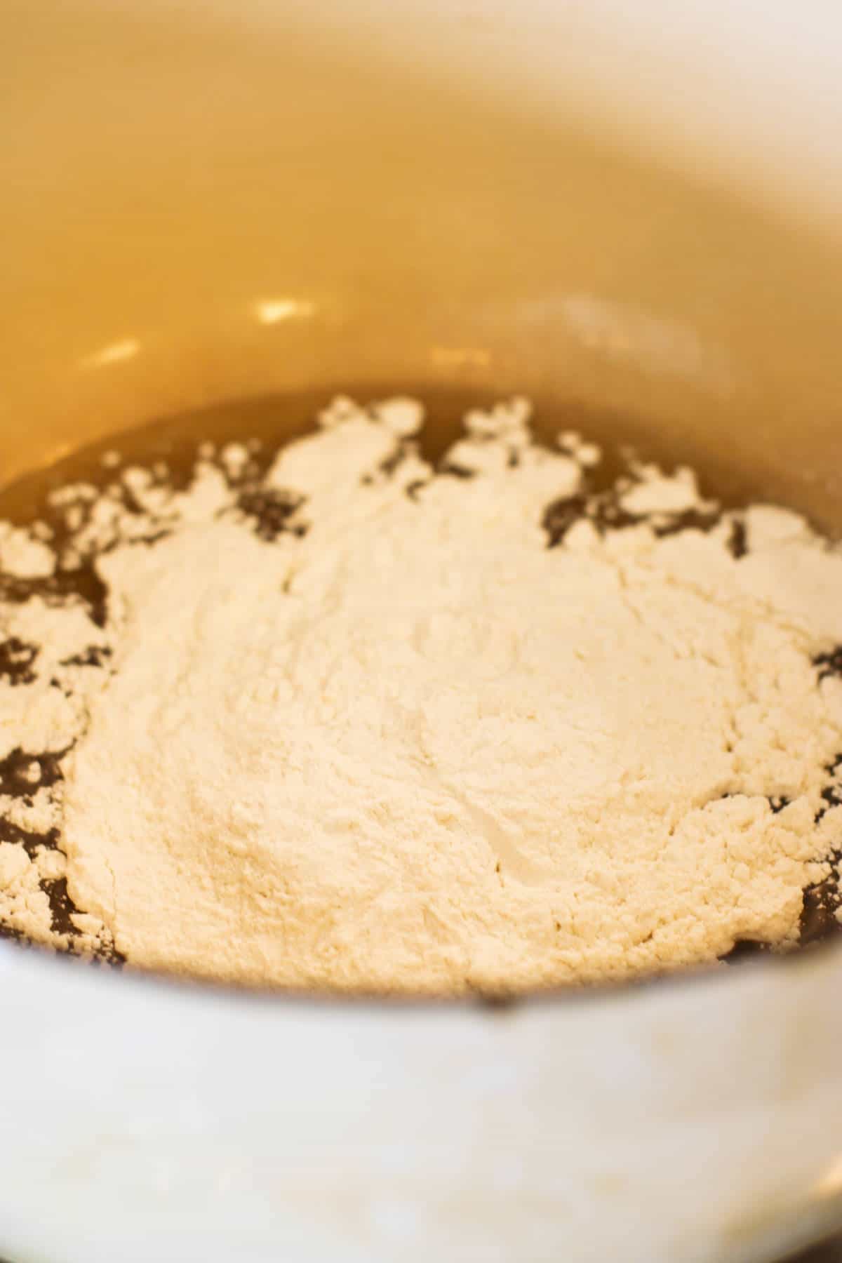 flour added to oil and butter for roux.