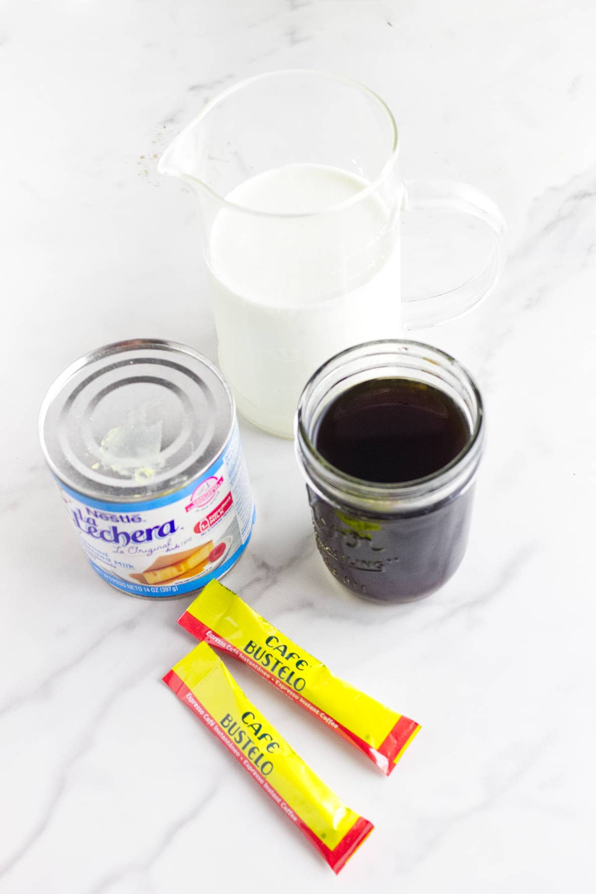 Ingredients for homemade coffee ice cream.