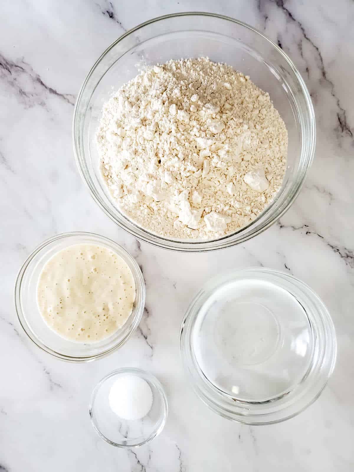 ingredients for making dutch oven sourdough bread.