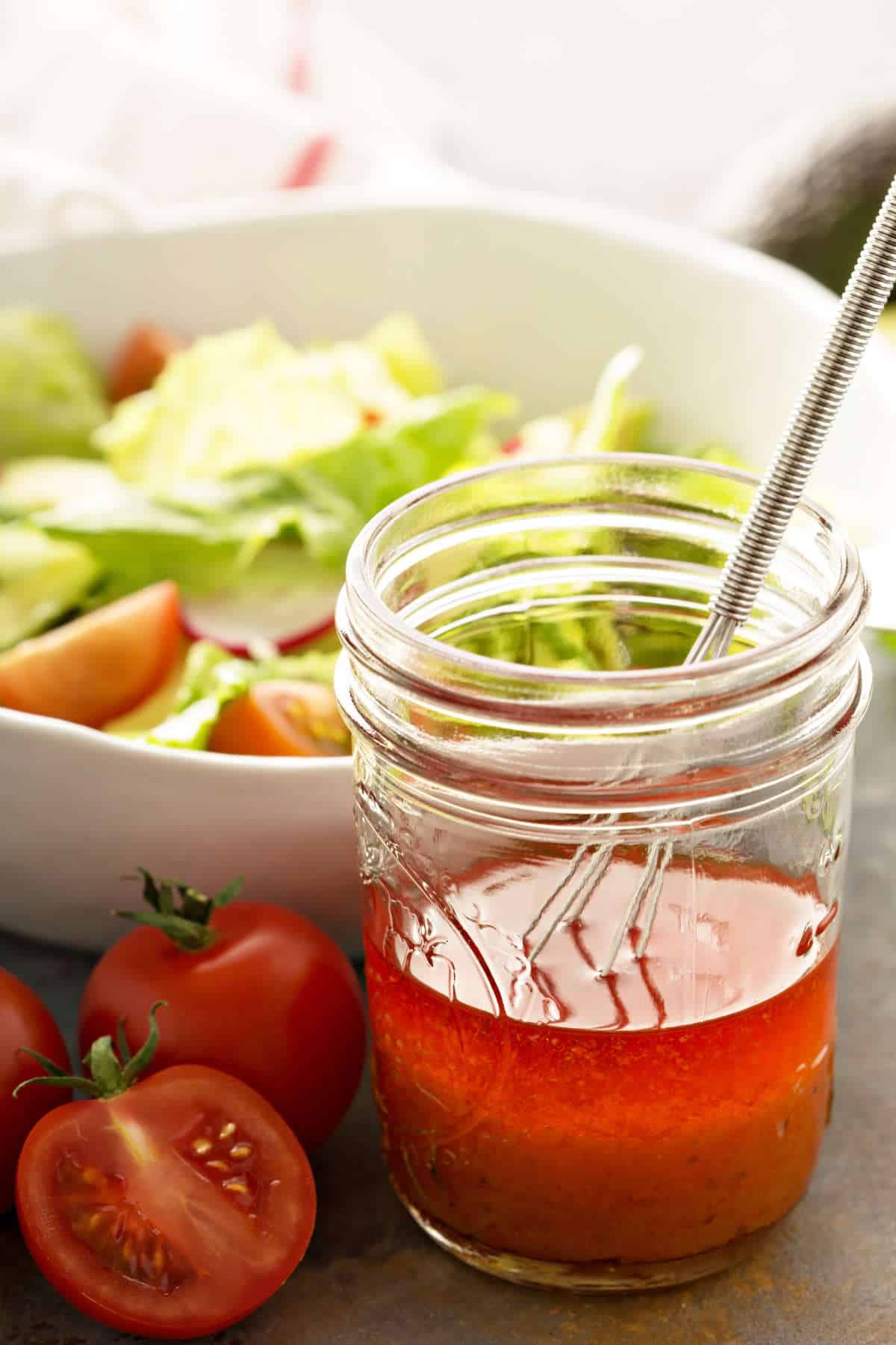 Italian red wine vinaigrette dressing with a salad.