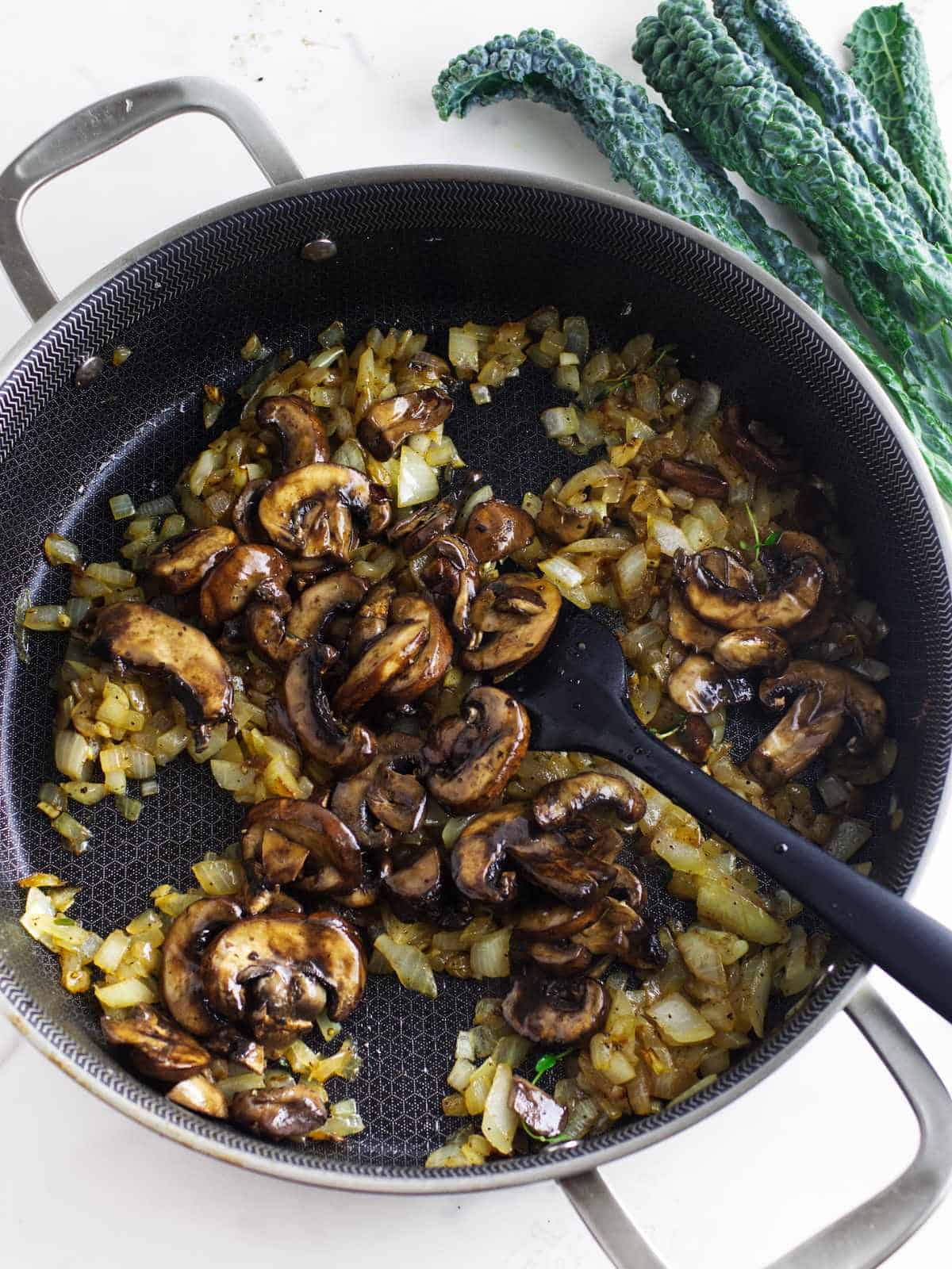 sauteed onions, garlic, and kale.