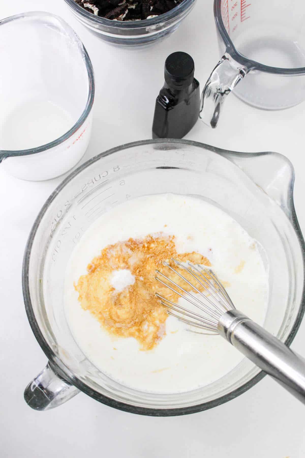 mixing ingredients for making homemade ice cream.