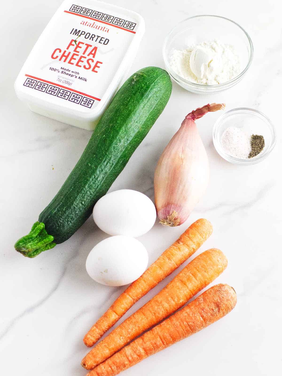 ingredients for making zucchini latkes.