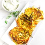 zucchini latkes with carrot and feta cheese.