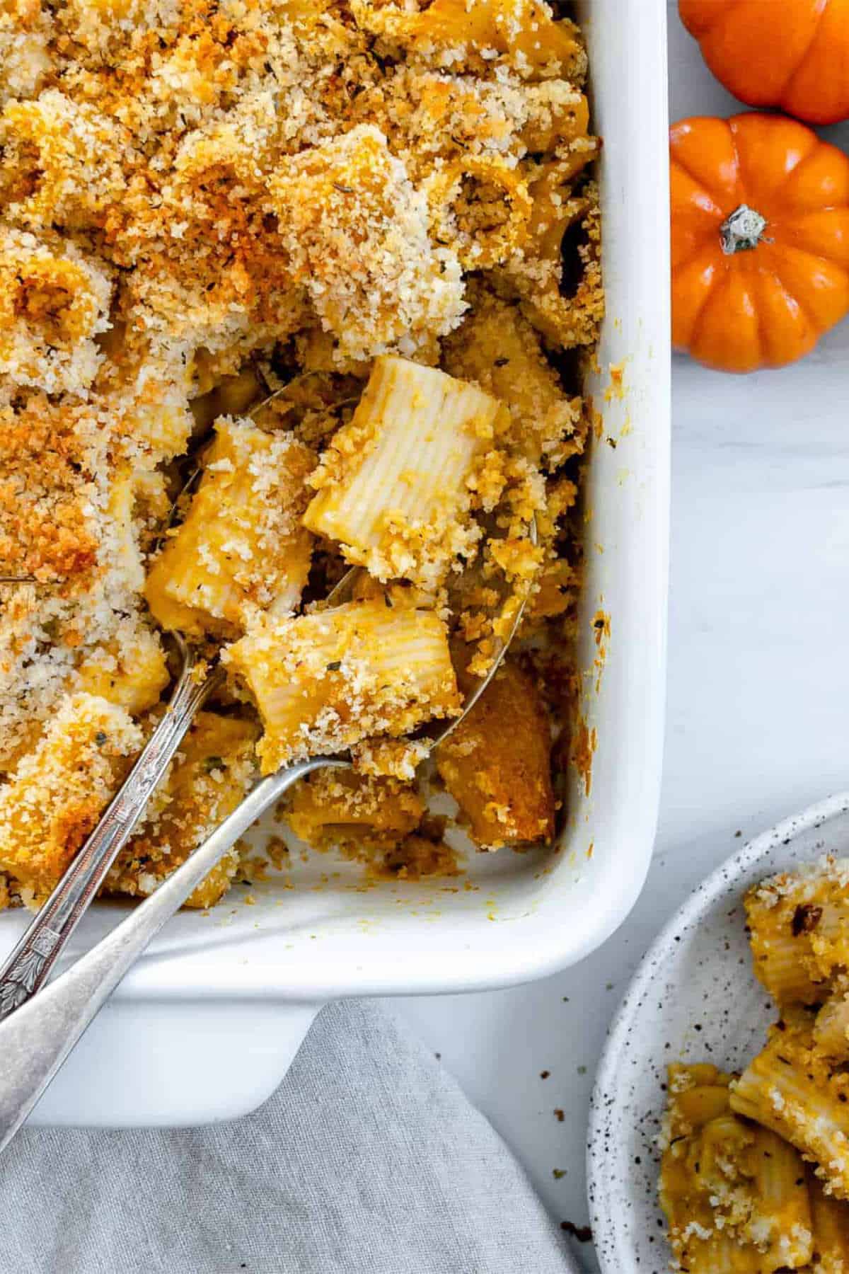 Vegan pumpkin pasta bake.