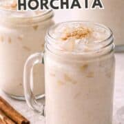 Refreshing cinnamon iced horchata cinnamon sticks.