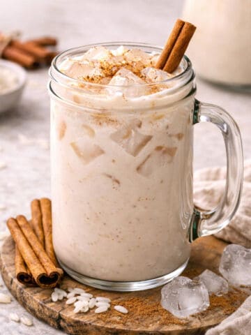 Refreshing cinnamon iced horchata cinnamon sticks.