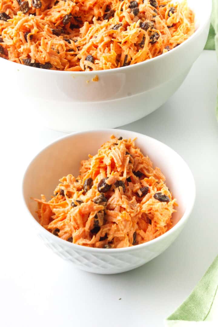 Original Chick-fil-A carrot raisin salad served in a white bowl.