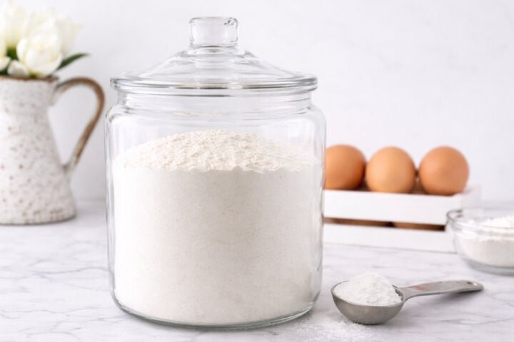 Self rising flour stored in airtight container.