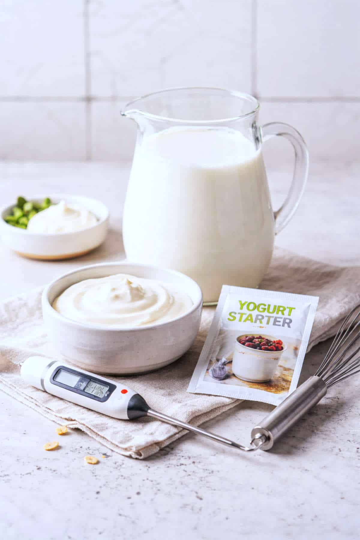 Ingredients for making homemade yogurt.