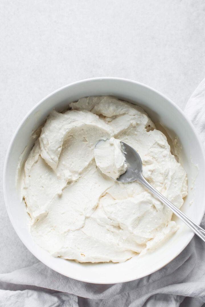 Finished homemade labneh yogurt cheese.