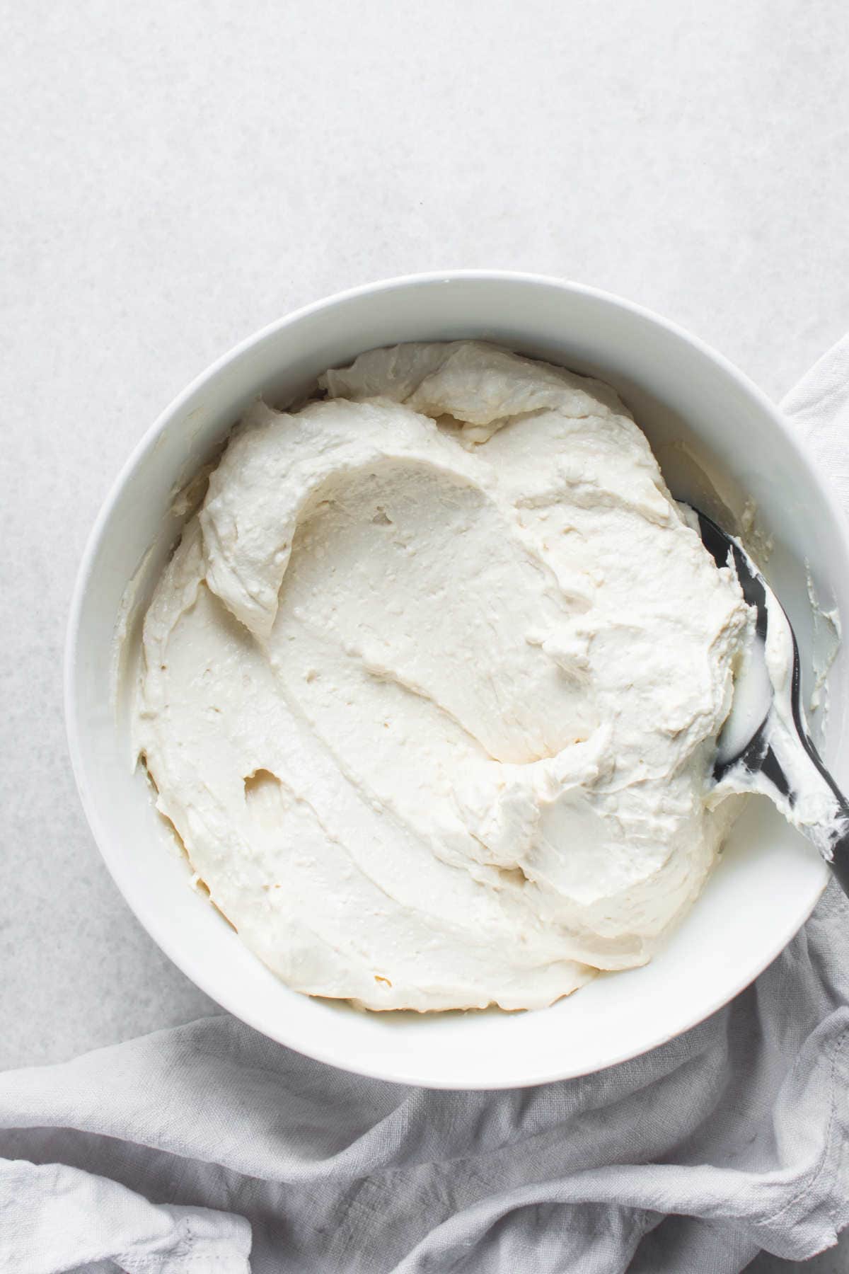 Finished homemade labneh yogurt cheese.