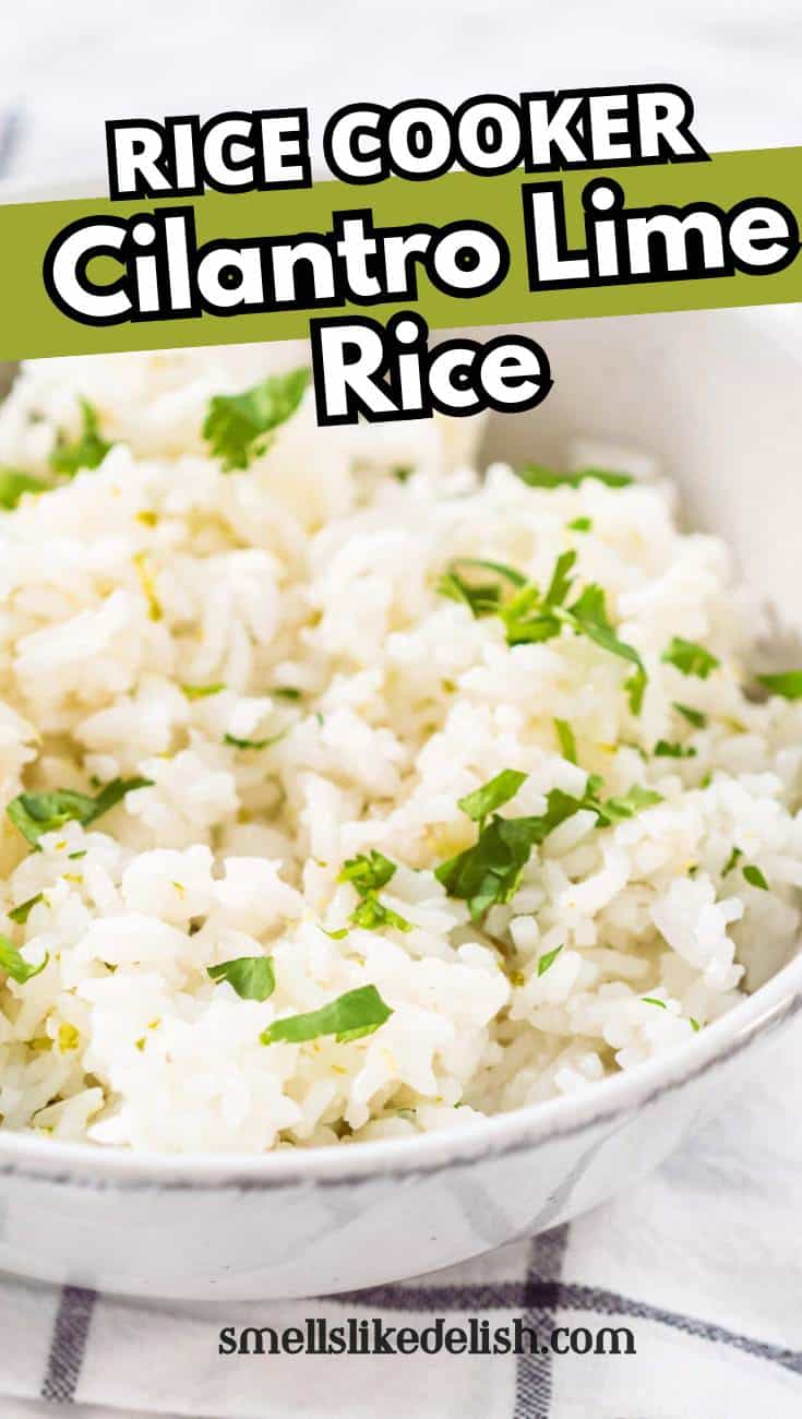 Rice cooker cilantro lime rice with long-grain white rice and fresh cilantro garnish.