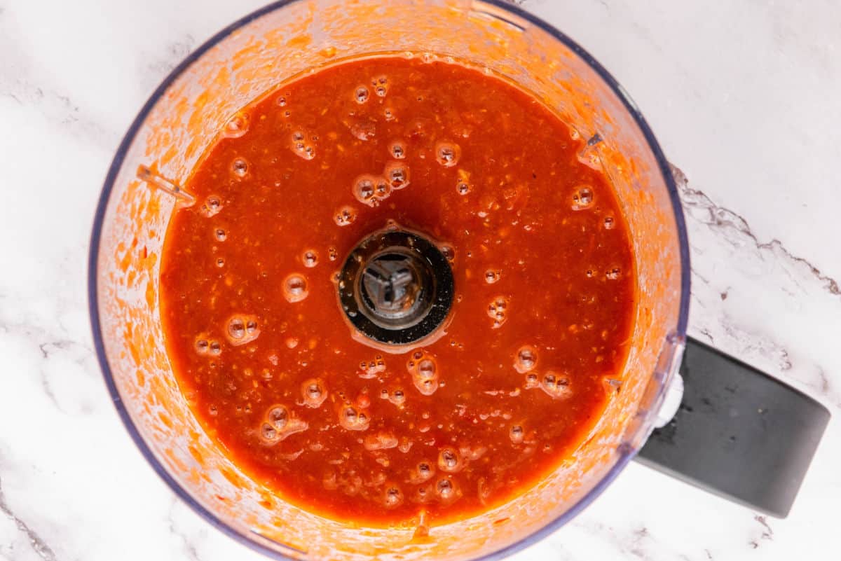 A smooth red chile sauce blended for birria.