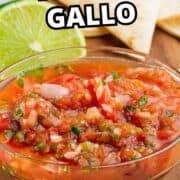 Easy pico de gallo in bowl with text overlay for Pinterest.