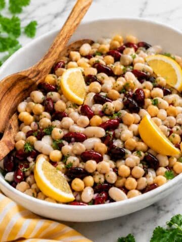 Middle Eastern three bean salad tossed with lemon cumin dressing and fresh parsley.