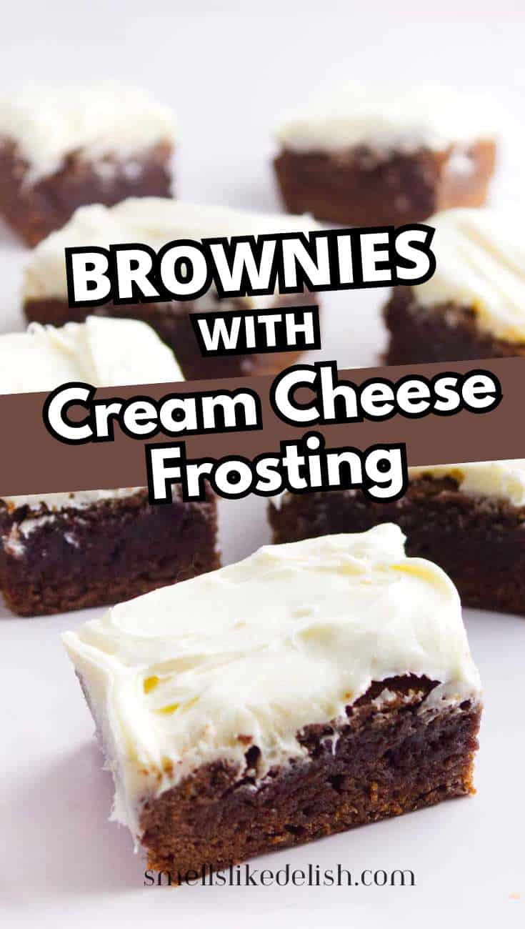 Chocolate brownies with white frosting sit on a white surface, with "Condensed Milk Brownies" displayed over the image.