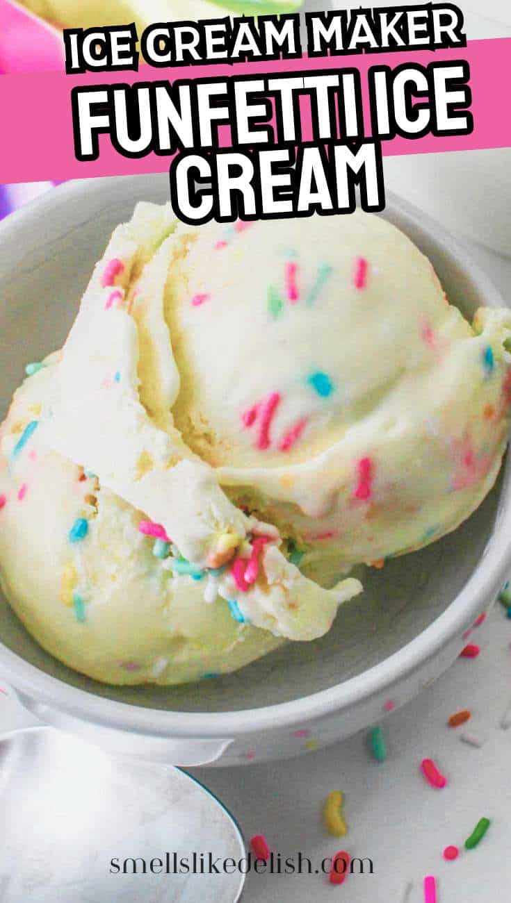 Homemade funfetti ice cream in a bowl.