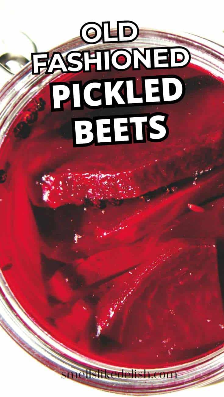A jar of red pickled beet slices with