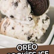 Oreo cookies and cream ice cream in a bowl with a whole Oreo on top; text says “Oreo Cookies Ice Cream” and “smellslikedelish.com”.